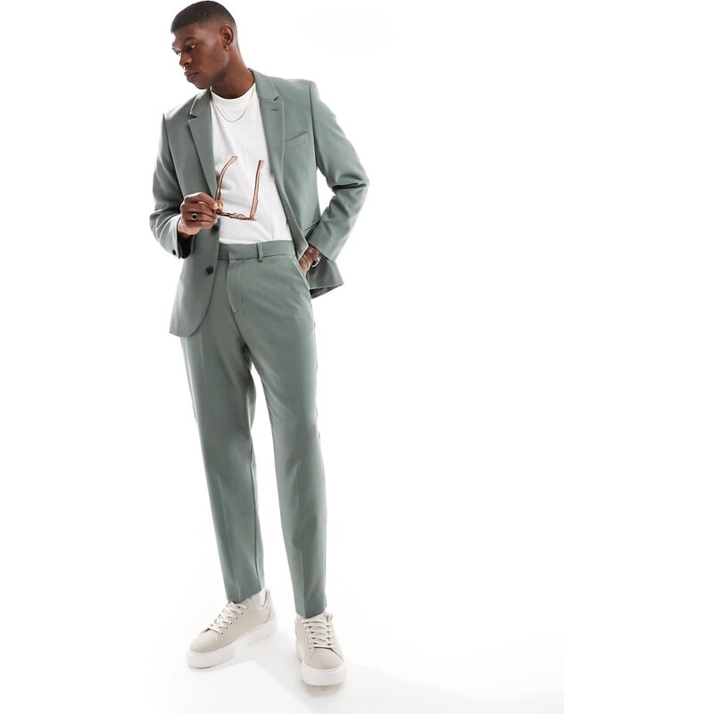 ASOS DESIGN tapered suit trousers in green twill