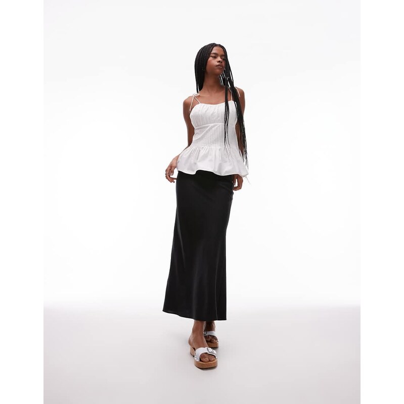 ARKET linen rich midaxi skirt in black 106253419
