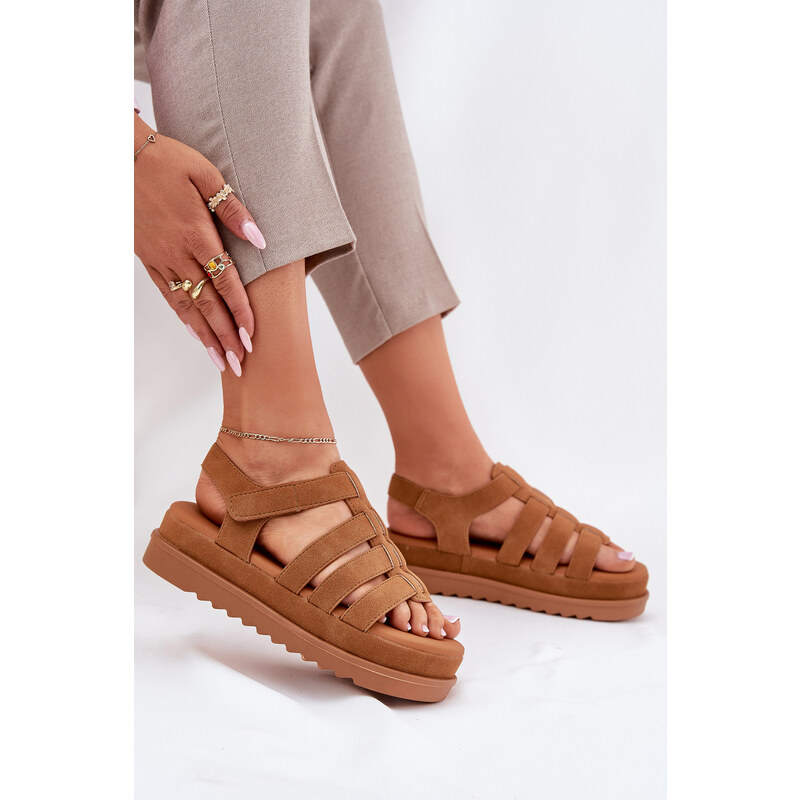 Boto Dámské Sandály Na Platformě Eko Semišové Camel Filisenia