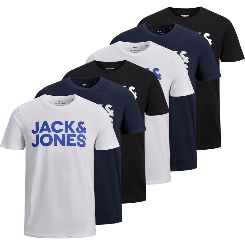 JACK & JONES Tričko modrá / černá / bílá