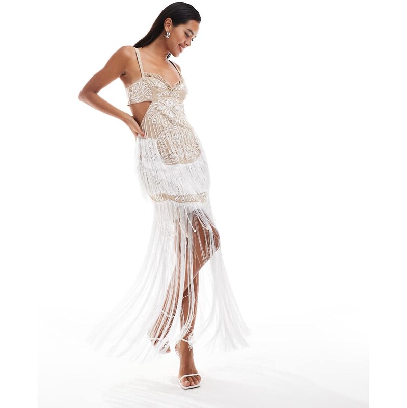 ASOS DESIGN cupped embellished cut out maxi dress with fringing