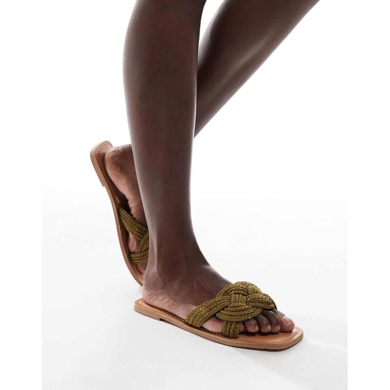 ASOS DESIGN Flora woven sandal in khaki-Green