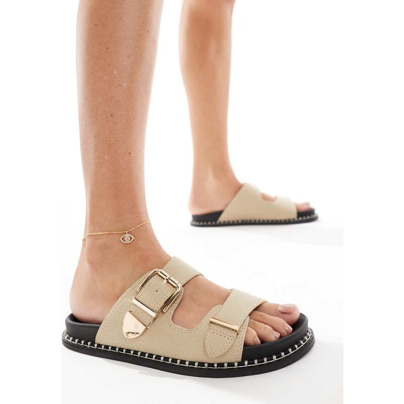 SEQWL flat sandals with contrast studded sole in cream-White