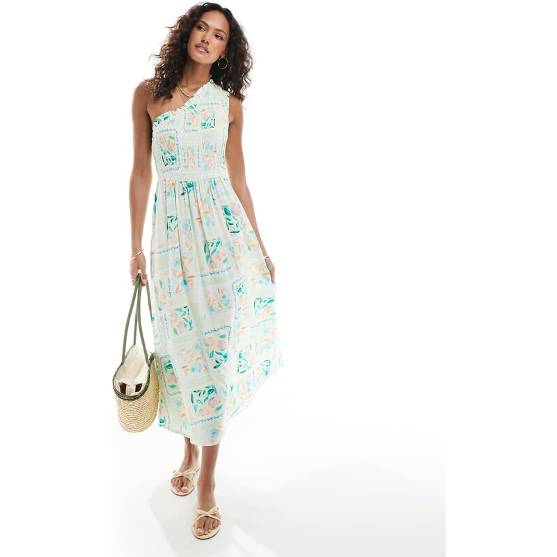 Native Youth shirred one shoulder midaxi dress in multi 106147953