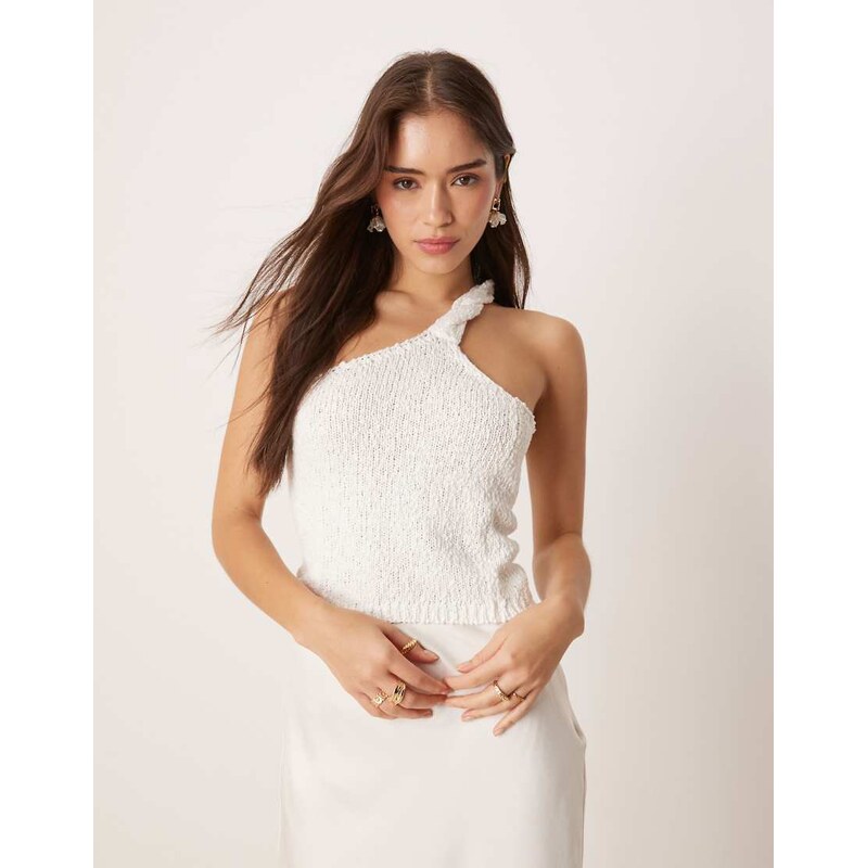 ASOS DESIGN knitted slub twist detail one shoulder top in white