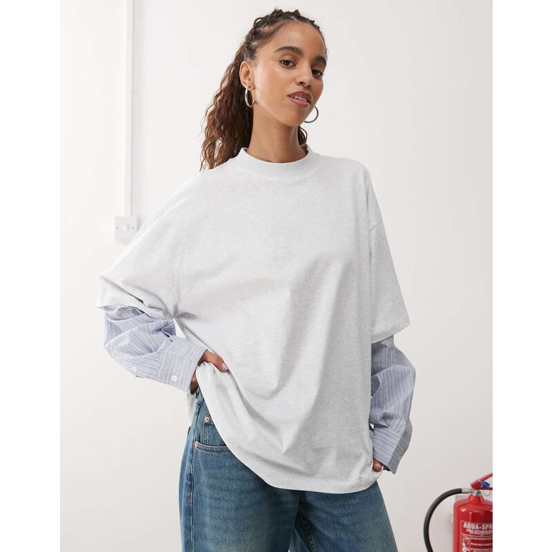 Lioness 2 in 1 oversized t-shirt overlay and striped long sleeve shirt 107863724