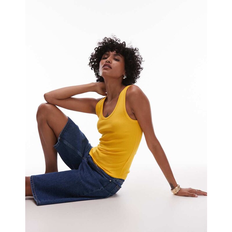ARKET jersey ribbed vest top with scoop neck in yellow 106148131
