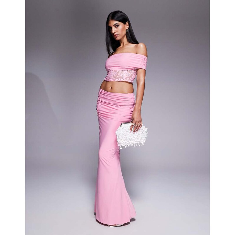Missyempire double sculpted slinky ruched side detail maxi skirt co 106291648