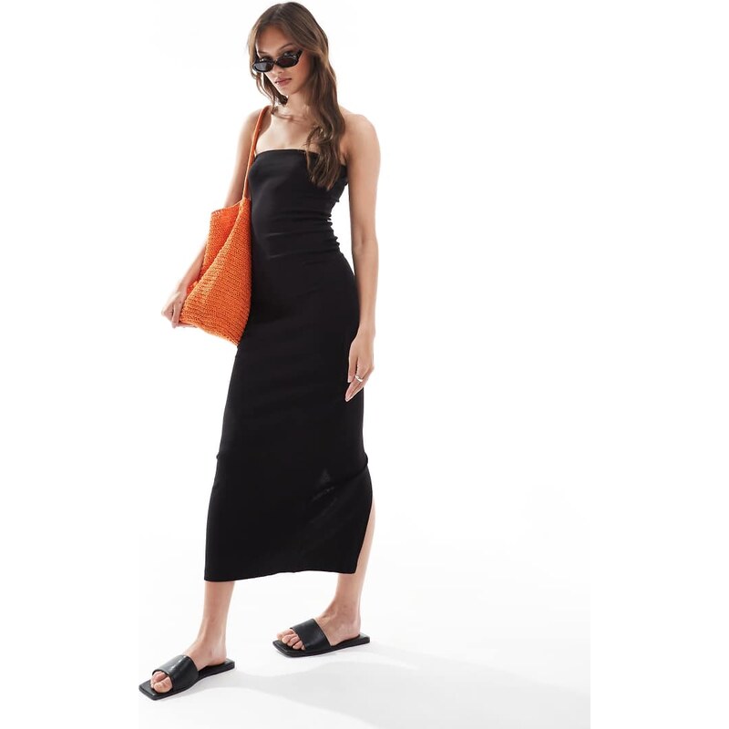 Brave Soul cotton jersey bandeau midi dress in black 114610280