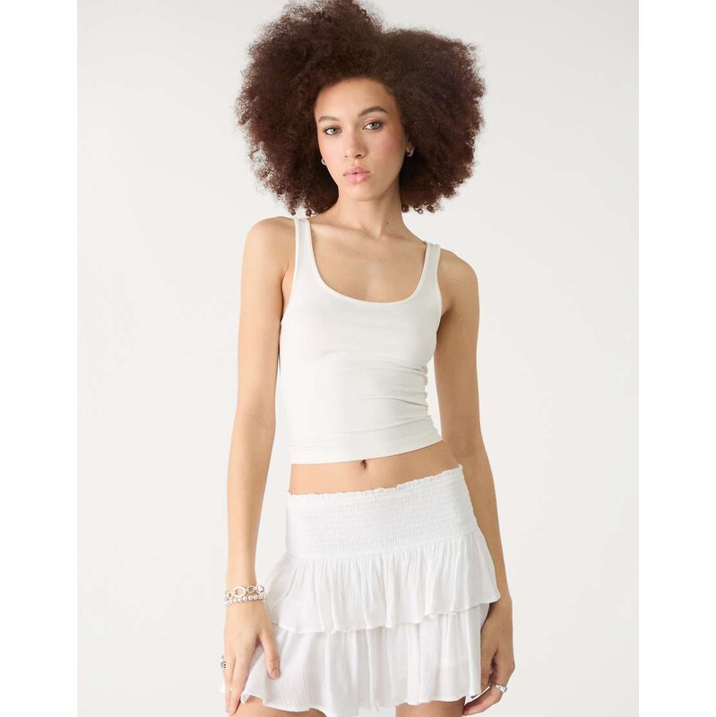 Stradivarius polyamide t-shirt in ecru-White