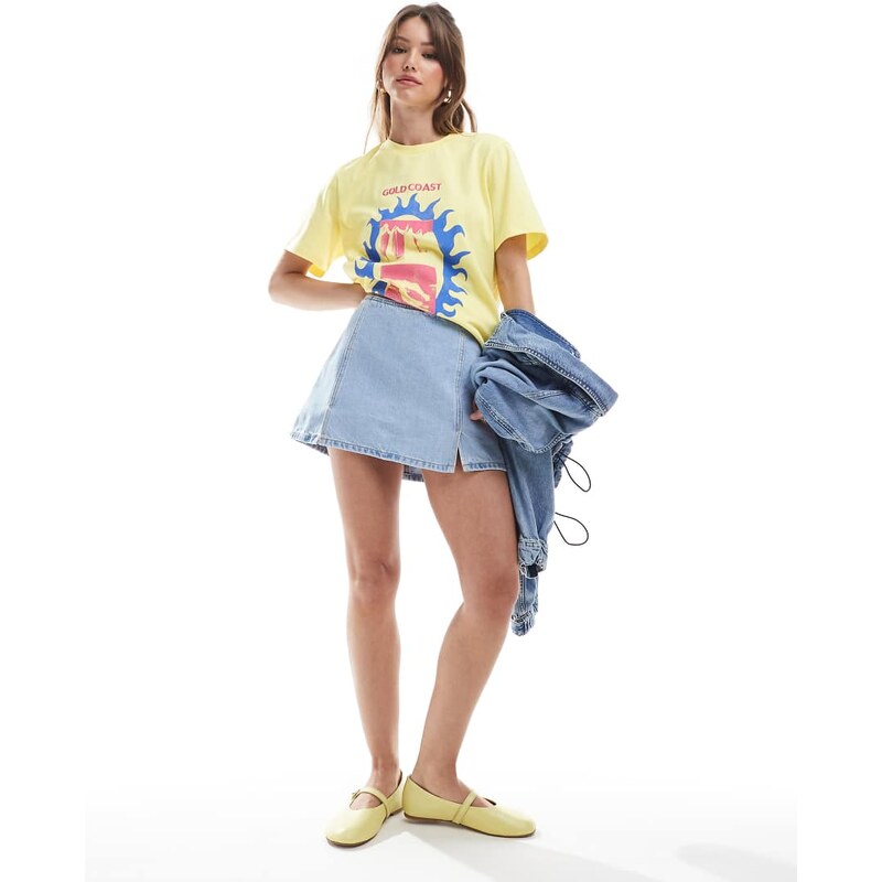 Stradivarius mini skort with slits in blue denim 106809282