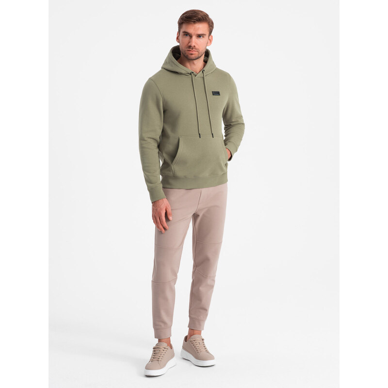 Ombre Mens kangaroo sweatshirt with hood and metal pin - olive