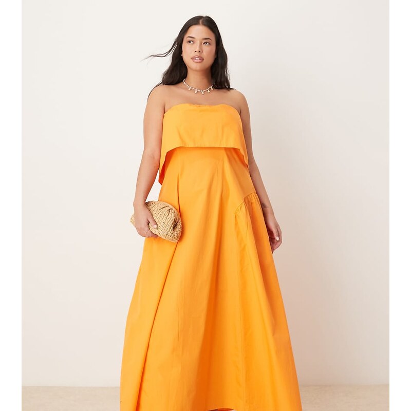 ASOS Curve ASOS DESIGN Curve fold over bandeau midi dress with