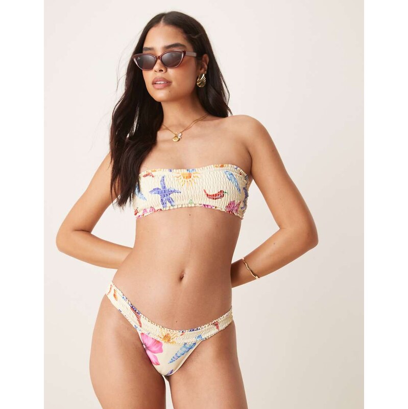 ASOS DESIGN May frill edge shirred hipster bikini bottom in