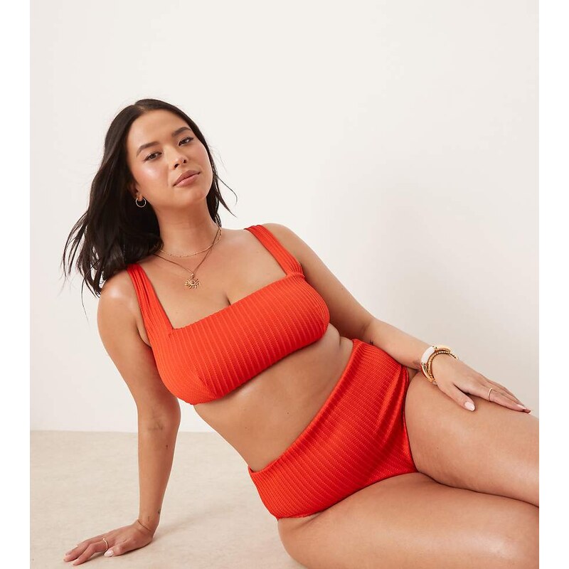 ASOS Curve ASOS DESIGN Curve Riddy rib crop bikini top in red-Pink 115510583