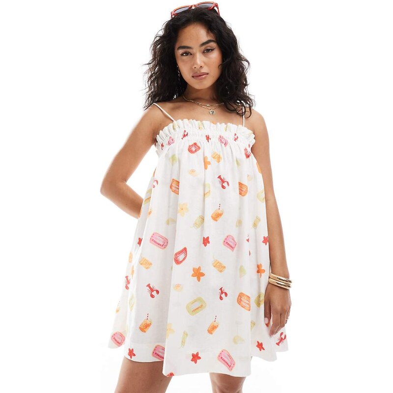 Miss Selfridge linen smock mini in fruit print-Multi 106157459