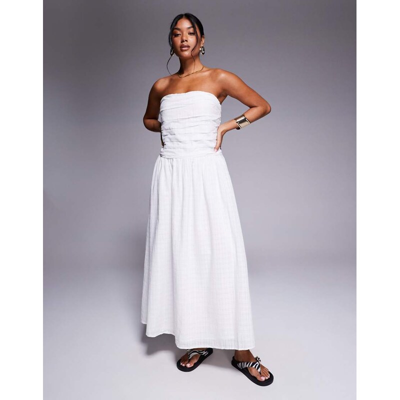 River Island dropped waist bandeau midi dress in white