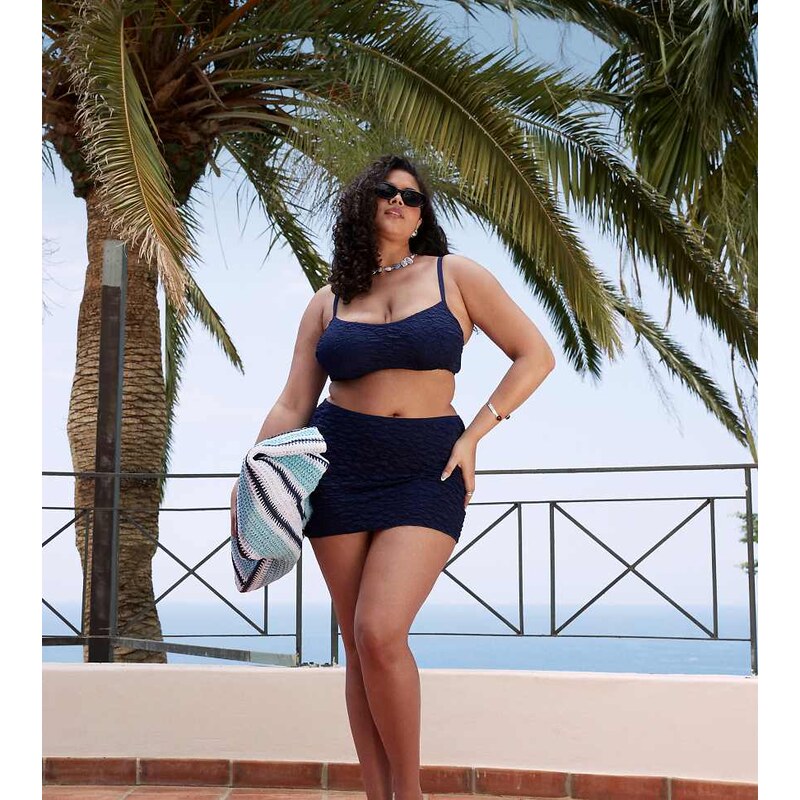 ASOS Curve ASOS DESIGN Curve courtney textured swim skirt in navy 106157489