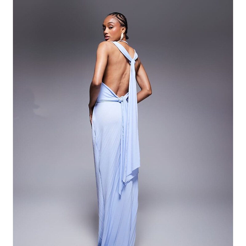 ASOS Tall ASOS DESIGN Tall pleated slash neck maxi dress with knotted 106157507