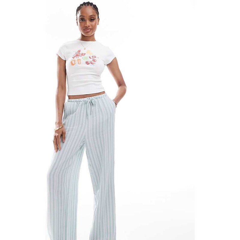 Vero Moda Tall cotton wide leg trousers in green stripe