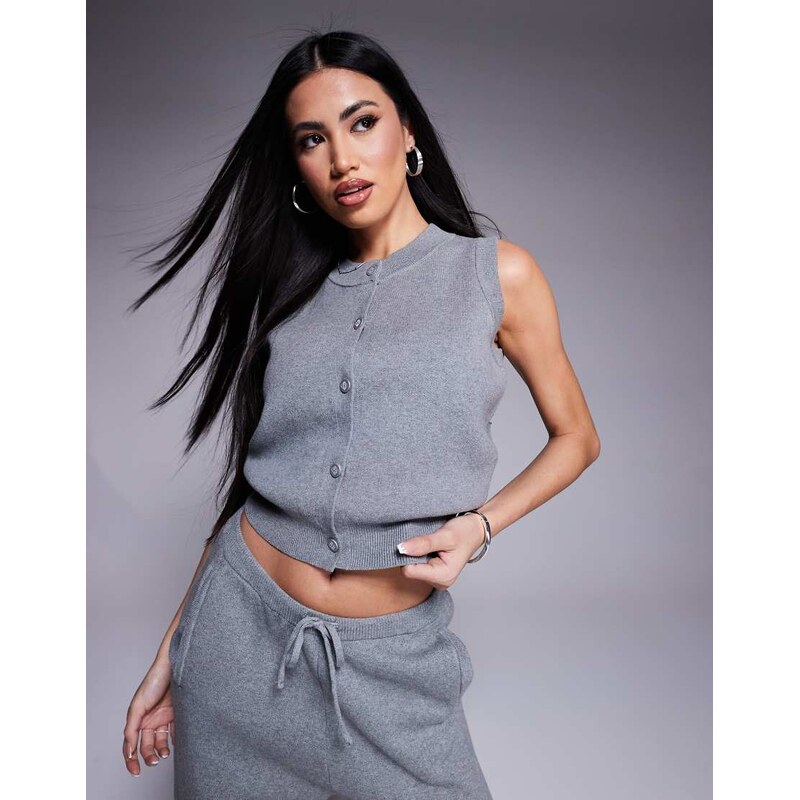 The Couture Club co-ord knit button up waistcoat style top in grey 106168229