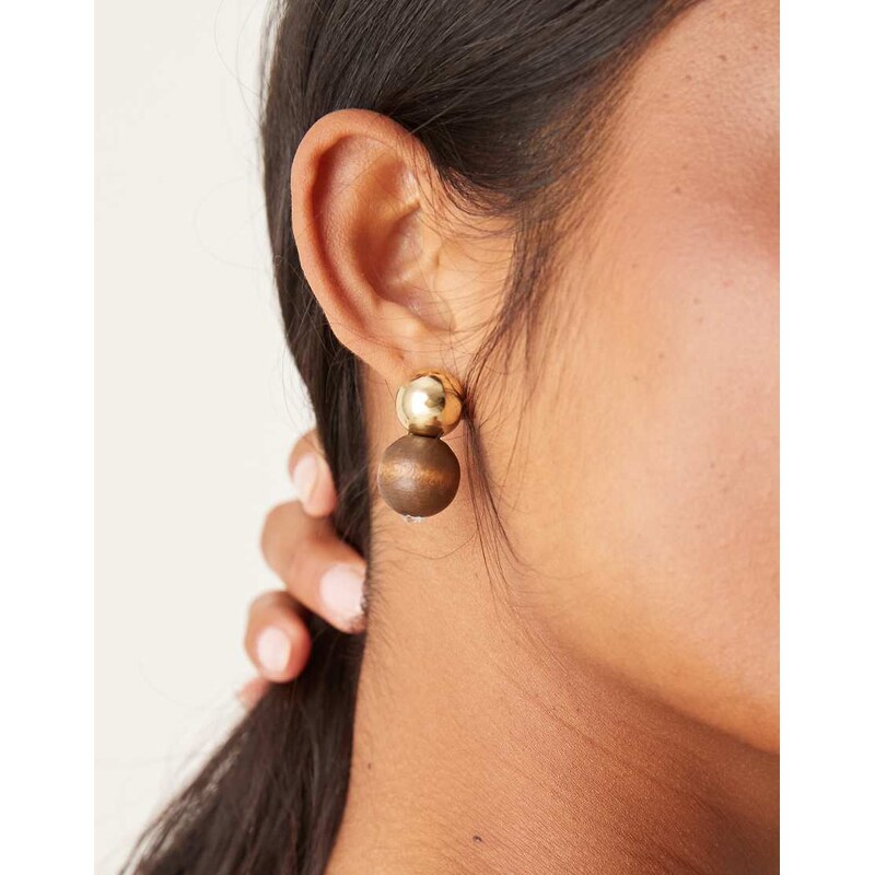 DesignB London gold and wood style drop earrings in gold 106157580