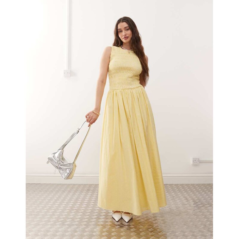 Amy Lynn Eleanor shirred maxi dress in yellow gingham 106157595