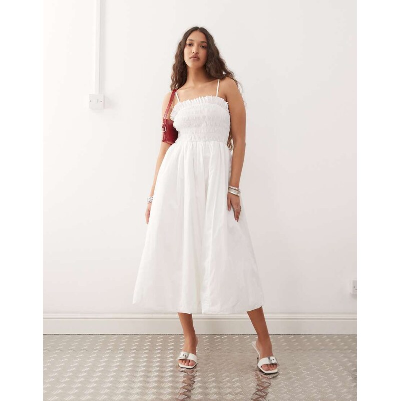 Amy Lynn Polly shirred midi dress in white 114310722