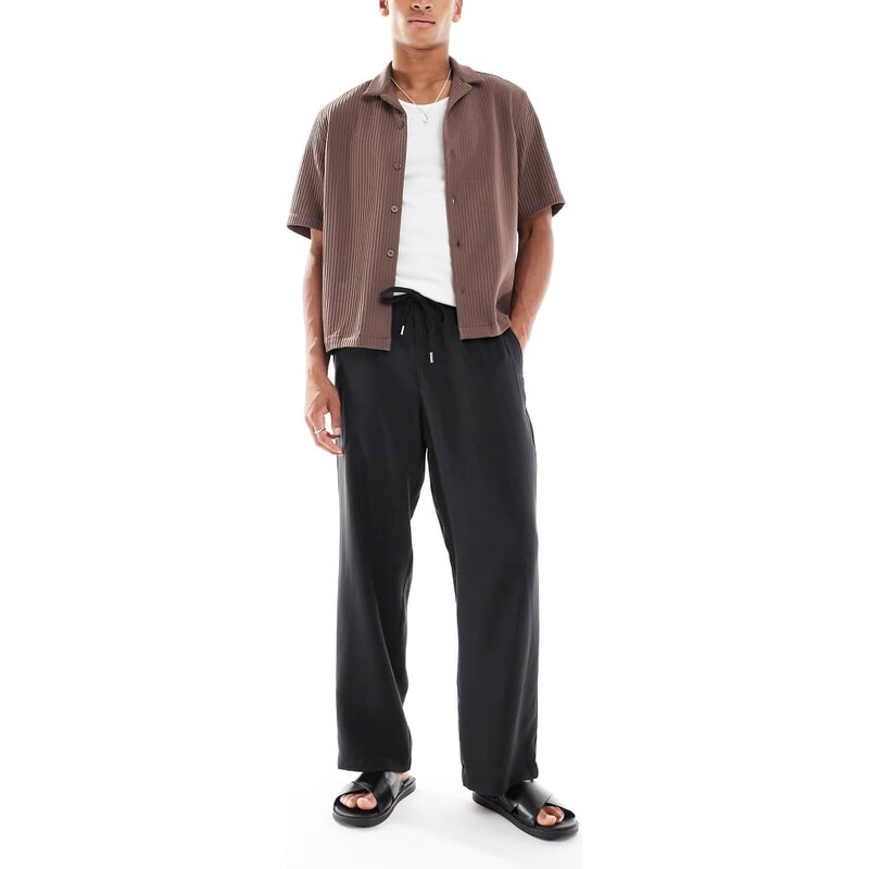 ASOS DESIGN wide leg trouser with elasticated waistband in black