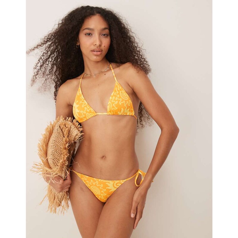 Mango tie neck sun printed bikini top in orange 106157639