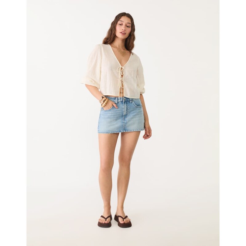 Stradivarius D62 denim skort in blue denim 106612887