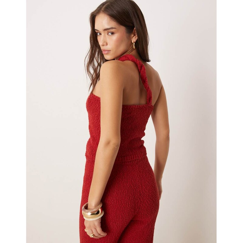 ASOS DESIGN knitted slub twist detail one shoulder top co-ord in red