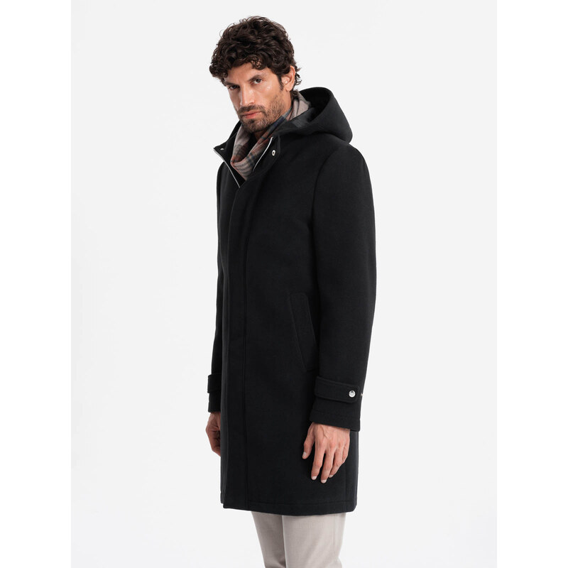Ombre Mens long monochrome hooded coat - black