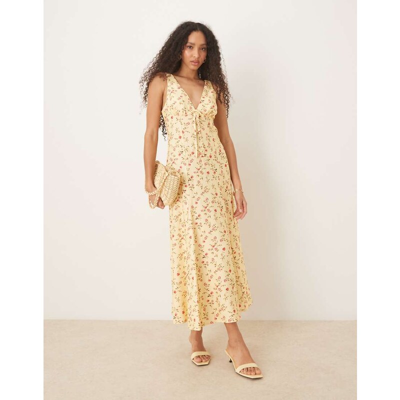 ASOS DESIGN button front sleeveless maxi dress in yellow ditsy