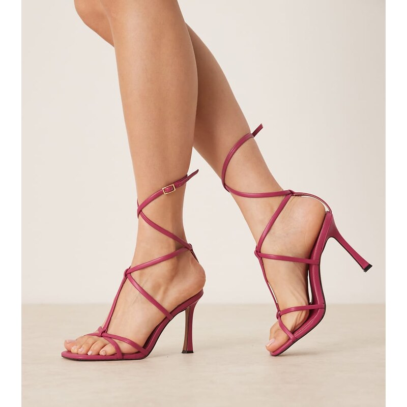 ASOS DESIGN Wide Fit Nobel caged high heeled sandals in raspberry-Pink 106160354