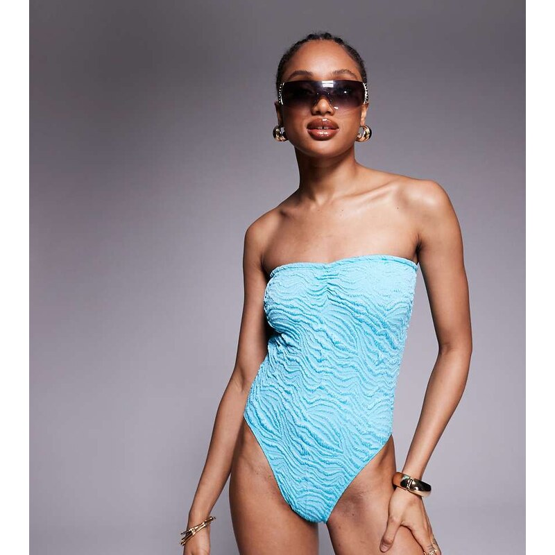ASOS Tall ASOS DESIGN Tall Maria textured bandeau swimsuit in 106160427