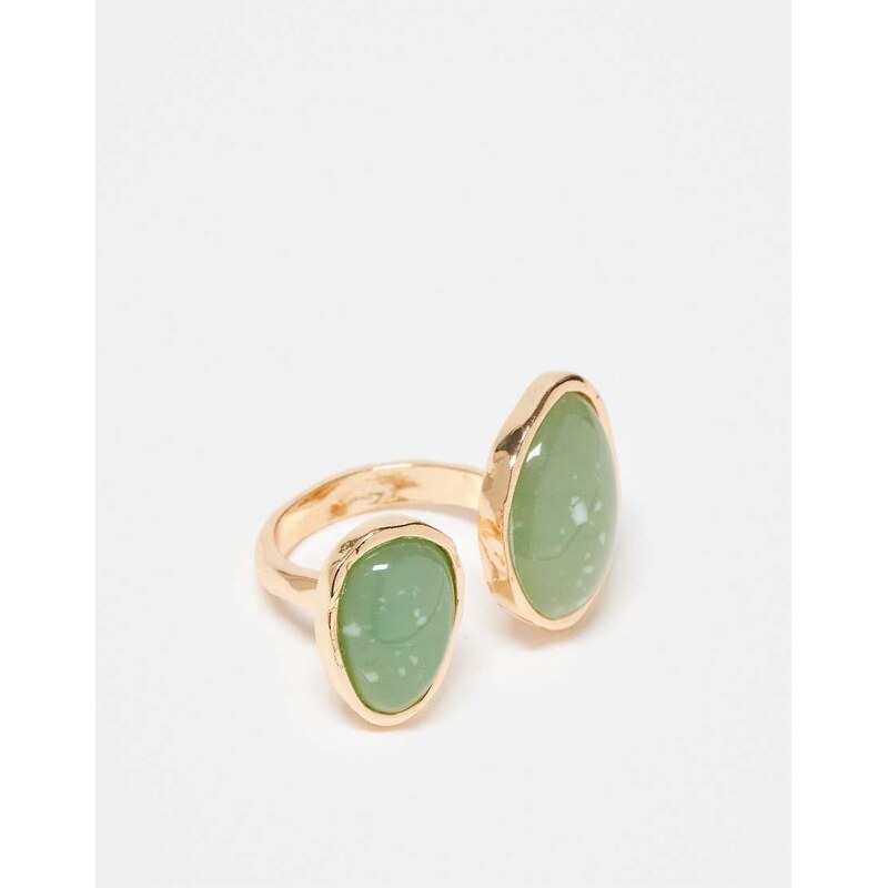 ASOS DESIGN ring with green faux semi precious stone in gold stone 106160479