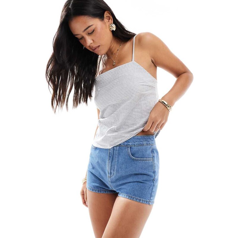Miss Selfridge denim booty short in mid wash-Blue 115617841