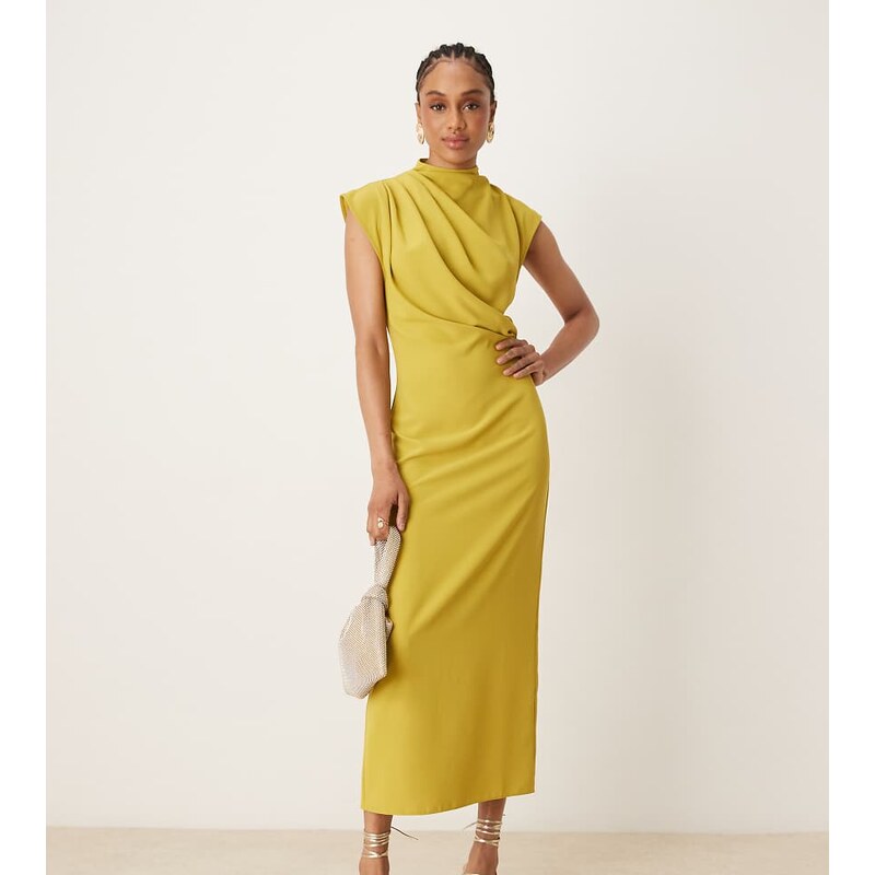 ASOS Tall ASOS DESIGN Tall high neck sleeveless midi dress with draped 115735048