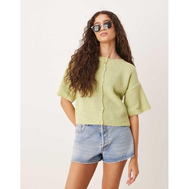 ASOS DESIGN knitted short sleeve cardigan in green 106160496