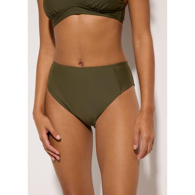 bonprix Bikinové kalhotky s vysokým pasem a vysoko vykrojeným střihem Zelená