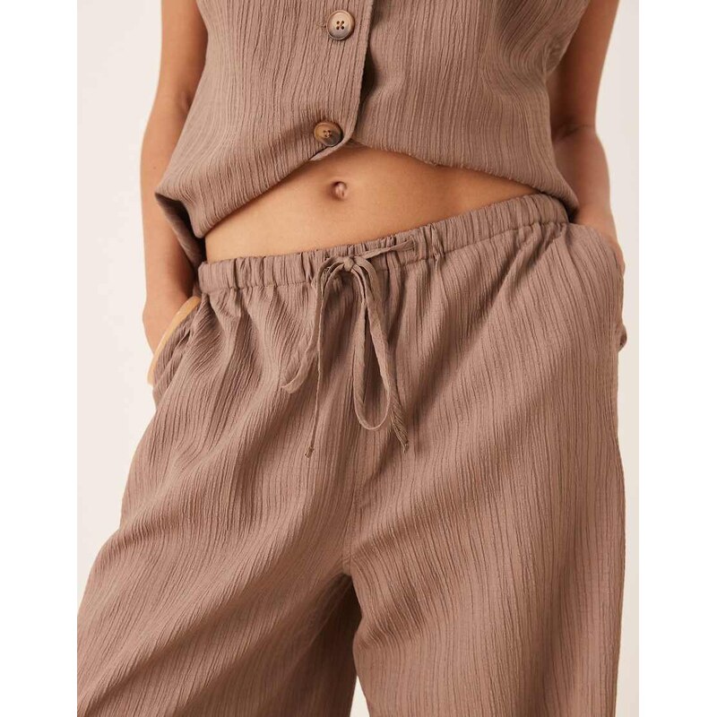 ASOS DESIGN crinkle palazzo trousers co-ord in taupe-Neutral