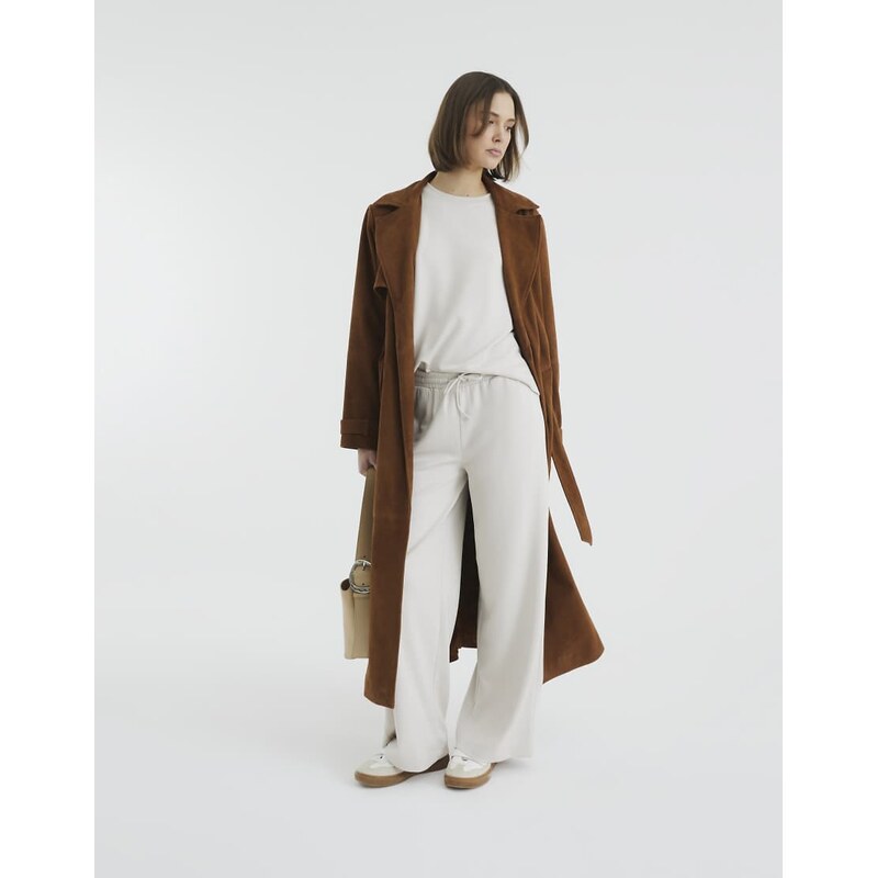River Island clean wide leg jogger in cream-White
