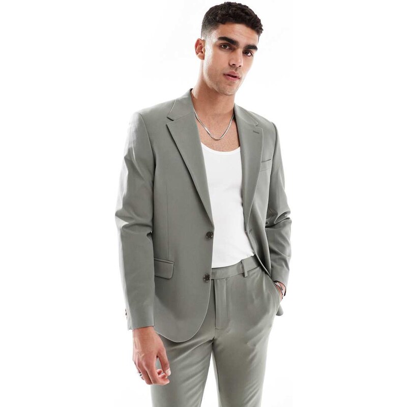 ASOS DESIGN four way stretch skinny suit jacket in sage green