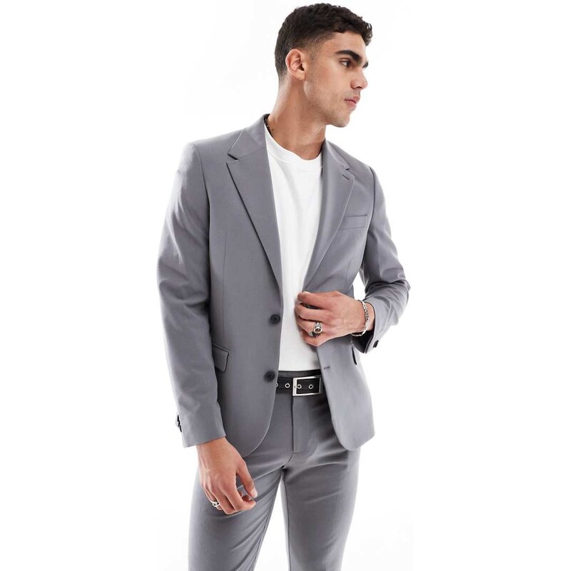 ASOS DESIGN four way stretch skinny suit jacket in charcoal-Grey