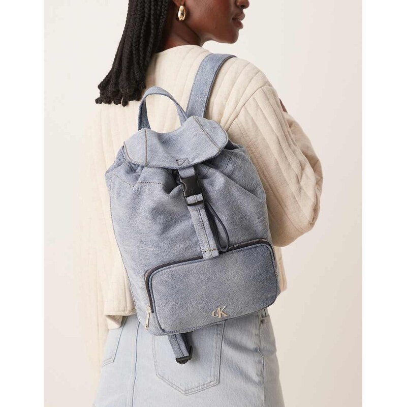 Calvin Klein denim pocket backpack in mid blue 115595031