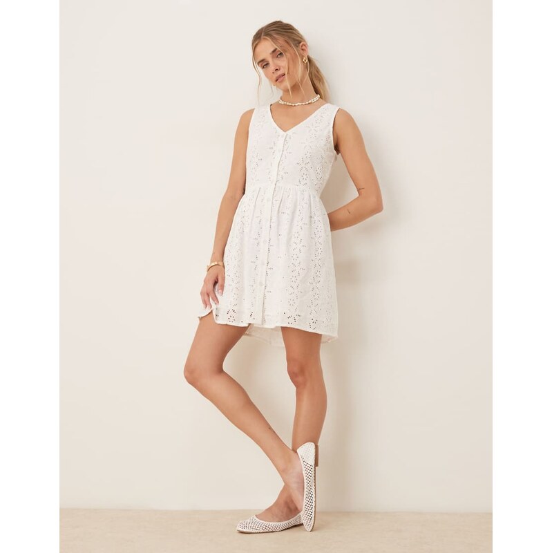 Brave Soul broderie mini dress in white 106238427