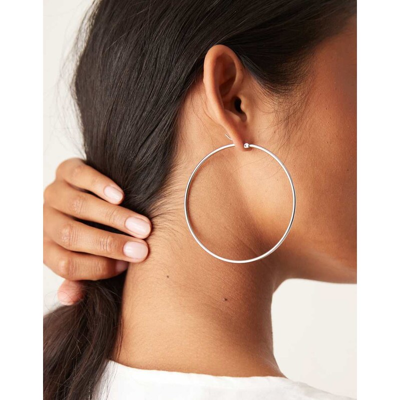Lost Souls 70mm big stainless steel hoop earrings in silver 106196002