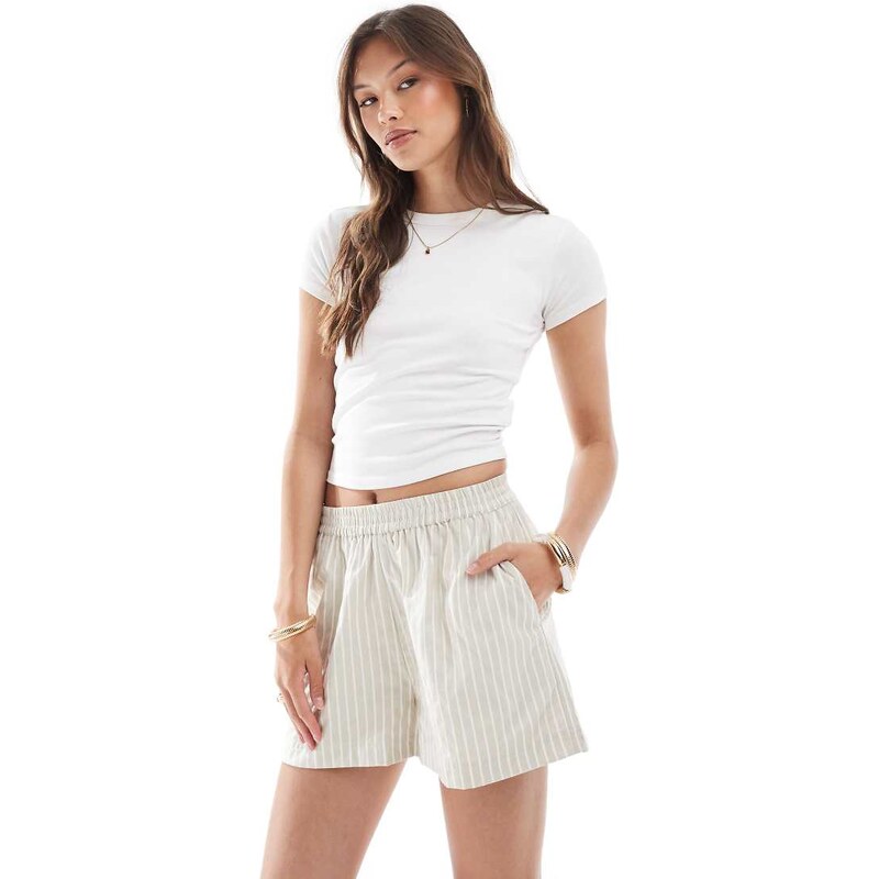 Brave Soul pull on shorts in stone stripe-Neutral 106238434