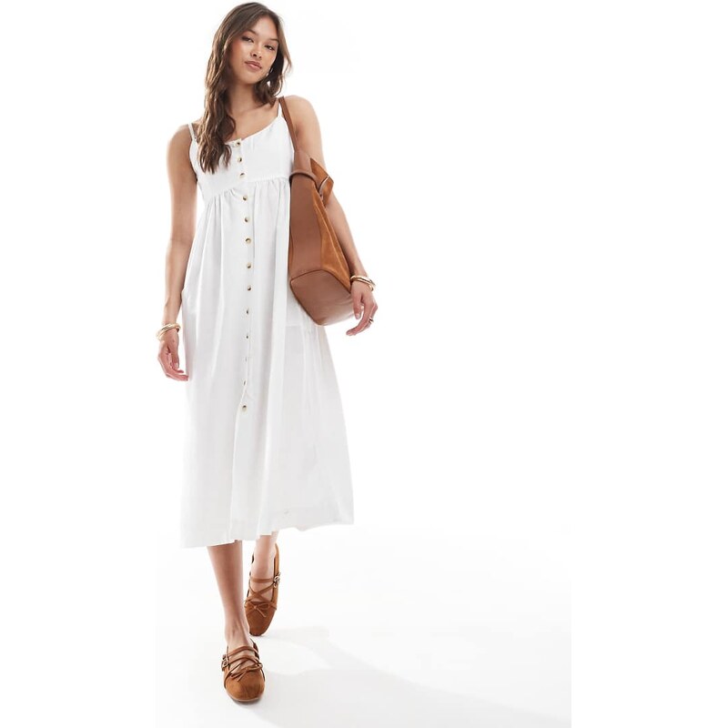 Brave Soul button down strappy midi dress in cream-White 106253666